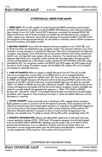 애틀랜타 하츠필드-잭슨 국제공항 Atlanta, GA (KATL): RNAV DP AAUP (DAU)