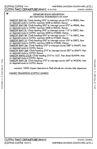 애틀랜타 하츠필드-잭슨 국제공항 Atlanta, GA (KATL): CUTTN TWO (RNAV) (DP)
