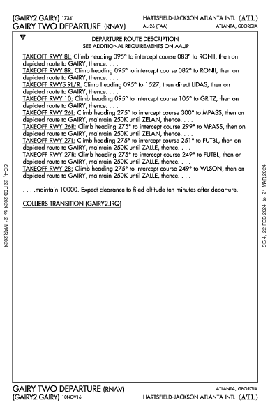 애틀랜타 하츠필드-잭슨 국제공항 Atlanta, GA (KATL): GAIRY TWO (RNAV) (DP)