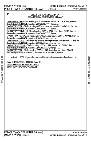 애틀랜타 하츠필드-잭슨 국제공항 Atlanta, GA (KATL): PENCL TWO (RNAV) (DP)