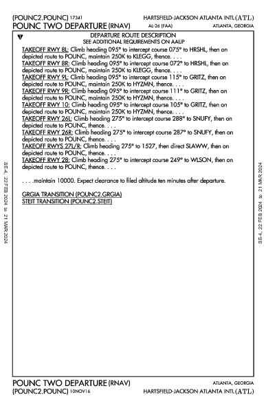 애틀랜타 하츠필드-잭슨 국제공항 Atlanta, GA (KATL): POUNC TWO (RNAV) (DP)