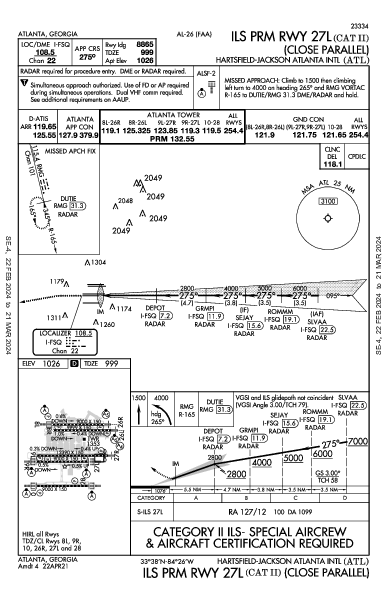애틀랜타 하츠필드-잭슨 국제공항 Atlanta, GA (KATL): ILS PRM RWY 27L (CAT II) (IAP)