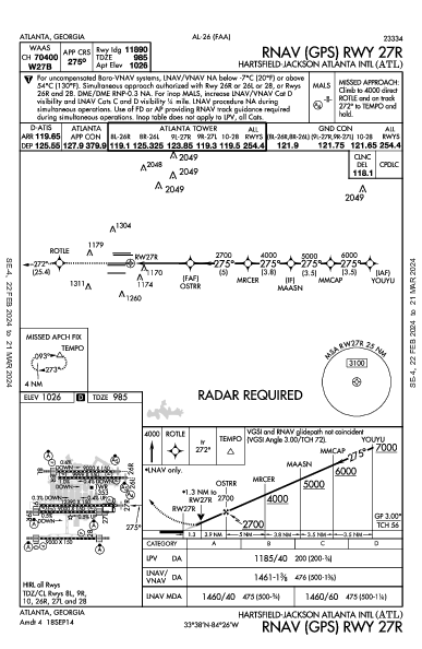애틀랜타 하츠필드-잭슨 국제공항 Atlanta, GA (KATL): RNAV (GPS) RWY 27R (IAP)