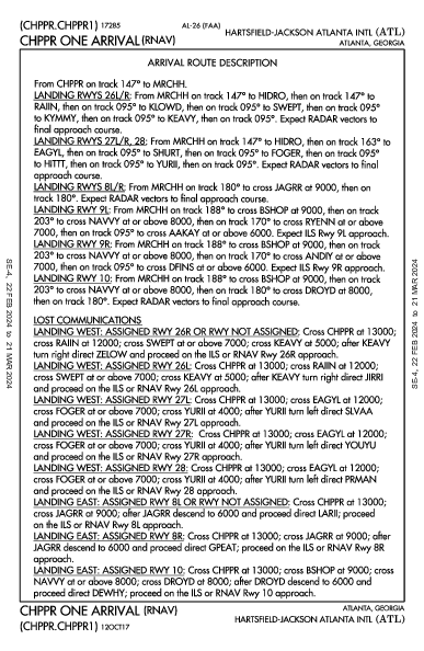 애틀랜타 하츠필드-잭슨 국제공항 Atlanta, GA (KATL): CHPPR ONE (RNAV) (STAR)