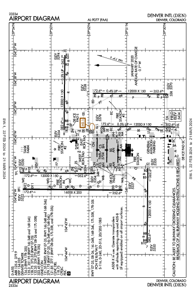 덴버 국제공항 Denver, CO (KDEN): AIRPORT DIAGRAM (APD)