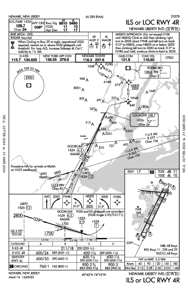 뉴어크 리버티 국제공항 Newark, NJ (KEWR): ILS OR LOC RWY 04R (IAP)