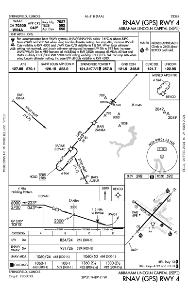 Abraham Lincoln Capital Springfield, IL (KSPI): RNAV (GPS) RWY 04 (IAP)